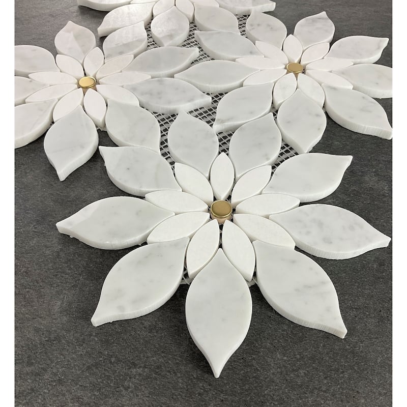 Flower Pattern Waterjet Marble Mosaic Wall Tiles - Case (7 Sheets)