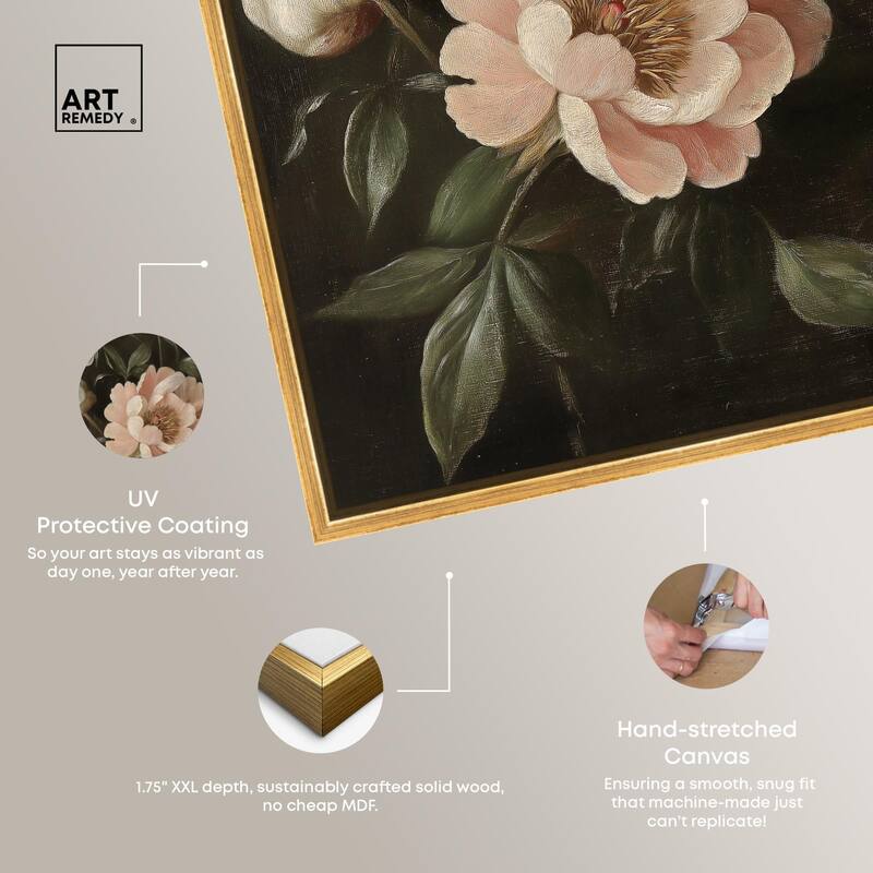 White Peonies in Dark II Canvas by Art Remedy