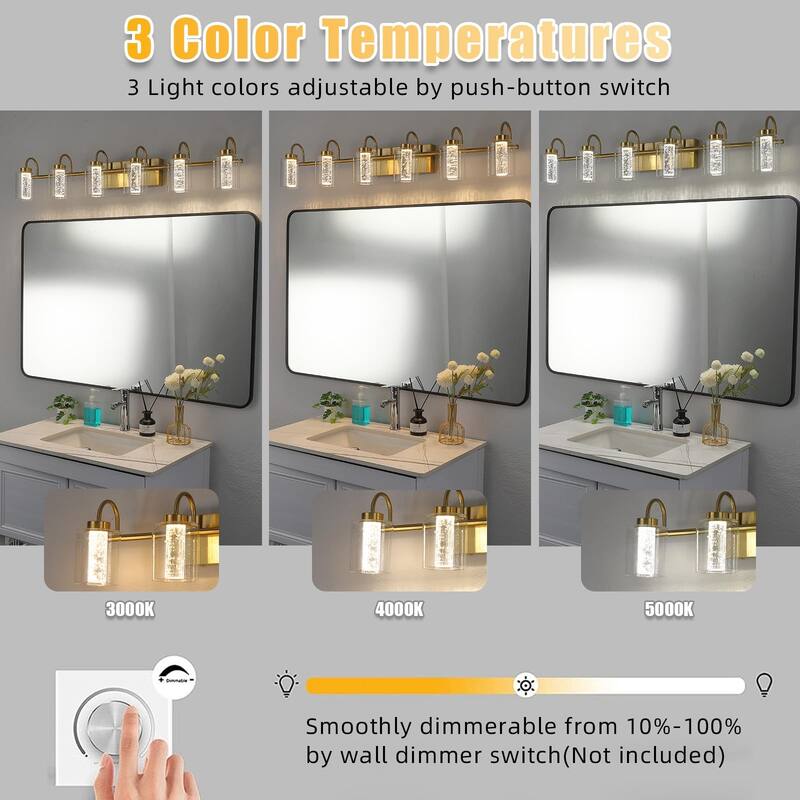 Mid-century Modern Brushed Gold Vanity Lights with Crystal Bubble Glass