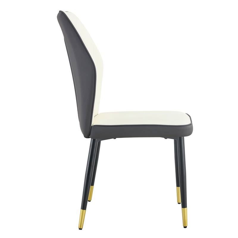 Roomfitters PU Dining Chairs with Patterned Backrest and Black Metal Legs, Upholstered Modern Set of 8 for Dining