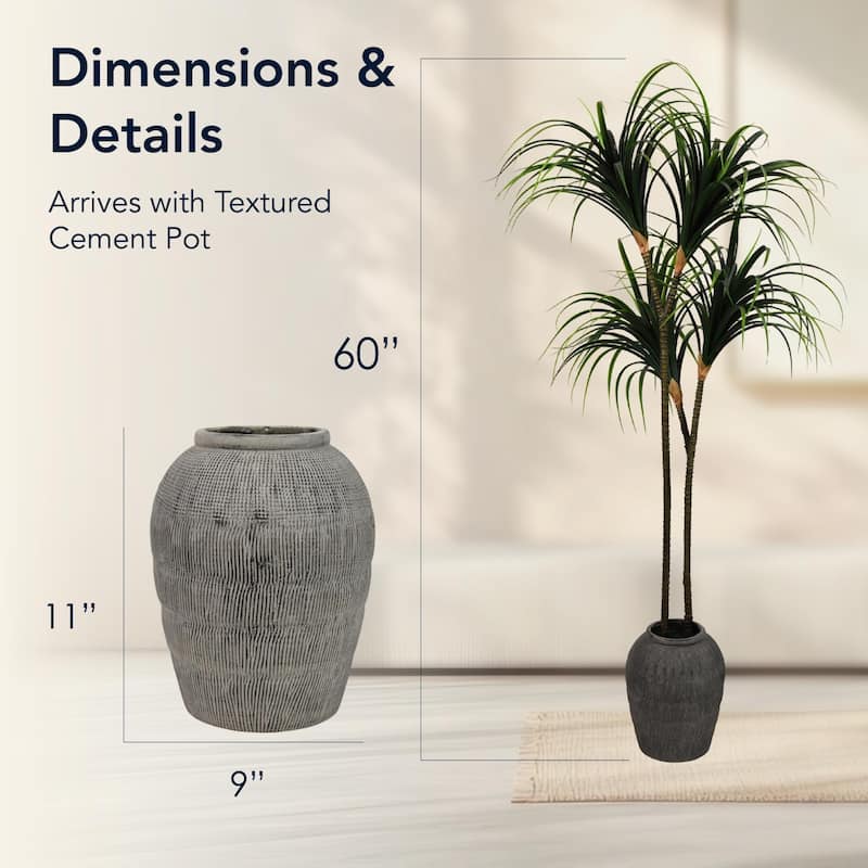 American Art Decor Artificial Dragon Tree in Cement Pot Faux Plant for Home or Office - 60"