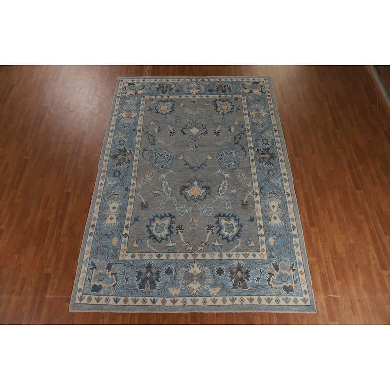 Hand Knotted Oriental 100% Wool Carpet Transitional All-Over Greys & Charcoal Oushak Area Rug - 11' 7'' X 7' 11''