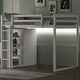 preview thumbnail 2 of 14, White Full Size Wood Loft Bed with Built-in Wardrobe and Storage Shelves, Led light