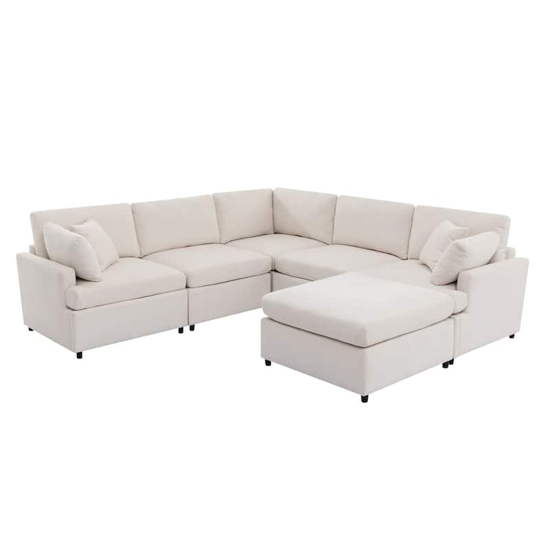 Modern Large U-Shape Sectional Sofa, with Removable Ottomans for Living Room (6-Seater)