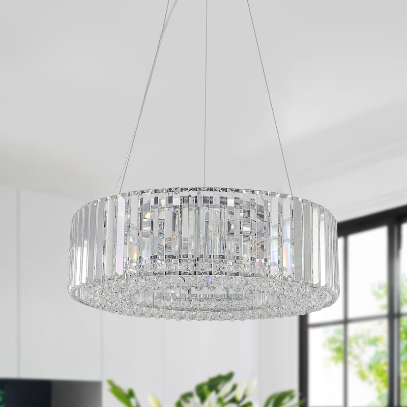 19.69 in. 6-Light Farmhouse Semi Flush Mount Chandelier, Crystal Chandelier, Drum Chandelier for Dining Room Living Room Kitchen - Chrome