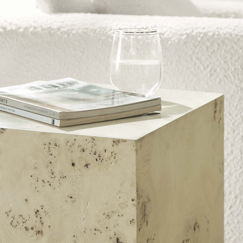 Cosmos 16" Square Burl Wood Side Table - N/A