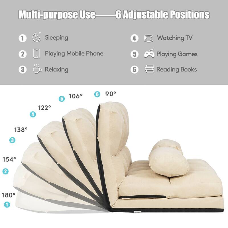 Costway Foldable Floor Sofa Bed 6-Position Adjustable Lounge Couch