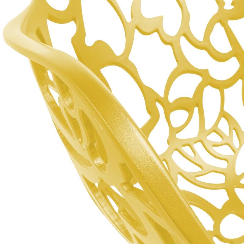 Devon Modern Floral Cutout Dining Chair with Integrated Armrest Stackable Aluminum Frame UV-Resistant Patio Chair Set of 2