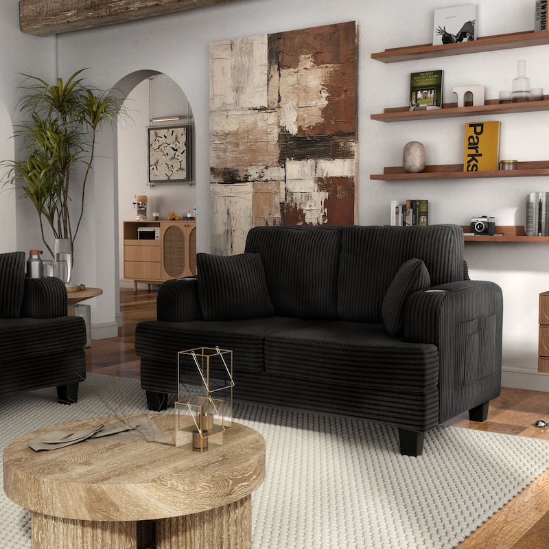 Furniture of America Xenia Modern Chenille Loveseat with Cup Holders