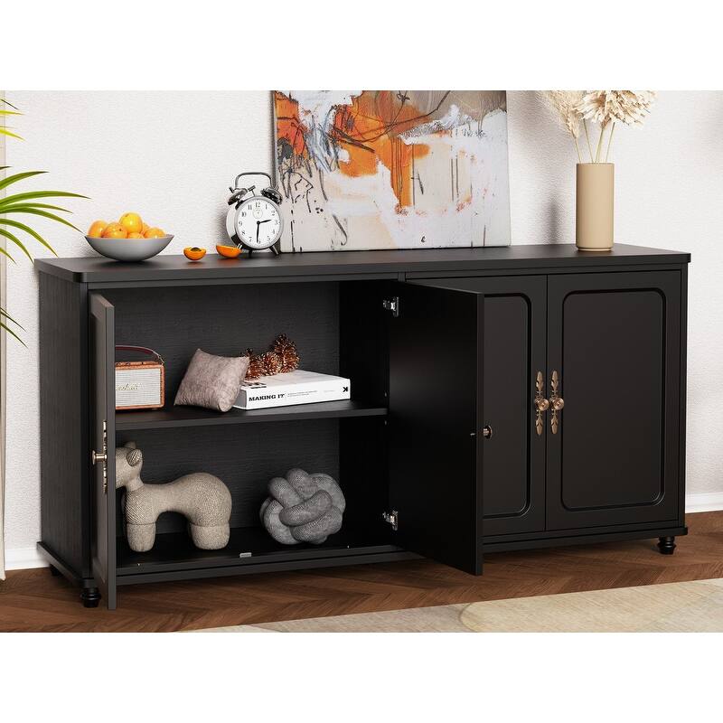 Retro 4 Doors Storage Cabinet with Adjustable Shelves