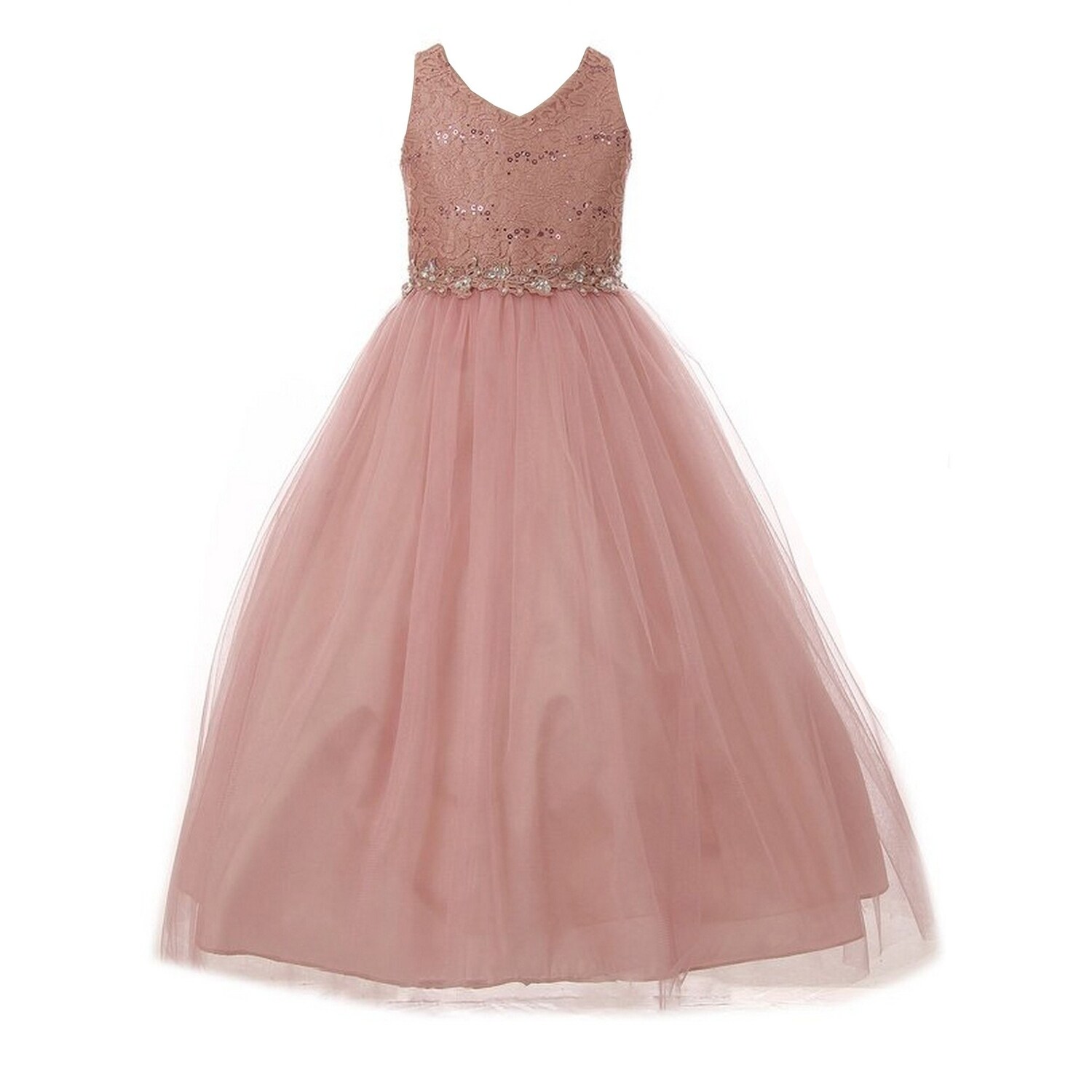 Shop Little Girls Dusty Rose Lace Tulle Glitter V Neck Flower Girl