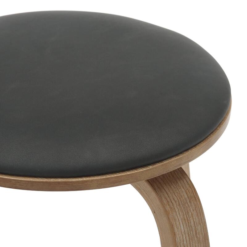 Pelya Leather Swivel Round Counter Stool with Wood Legs and Chrome Footrest for Kitchen Island or Dining Area Set of 2