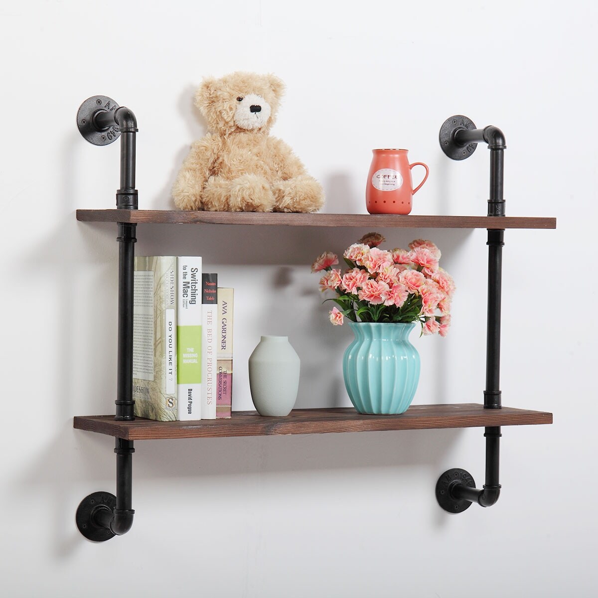 Pipe Shelving Wall Mounted Rustic Hanging Floating Wood Book Shelf Overstock 32110504 Wall hooks & coat racks. pipe shelving wall mounted rustic hanging floating wood book shelf