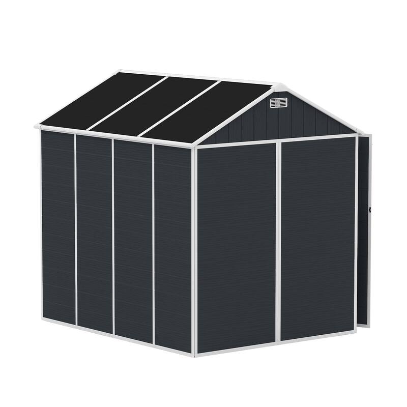 8*7ft Outdoor Storage Shed, Outdoor Resin Shed with Two-Window and Double-Door, Plastic Shed with Floor for Garden, Yard, Lawn