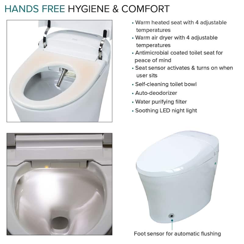 Rosemary 1-Piece 0.8/1.28 GPF Dual Flush Elongated Bidet Toilet in White