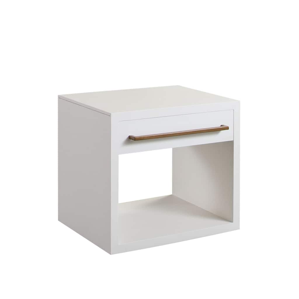 Ceny Side End Table, 1 Drawer, 26 Inch White Solid Mango Wood