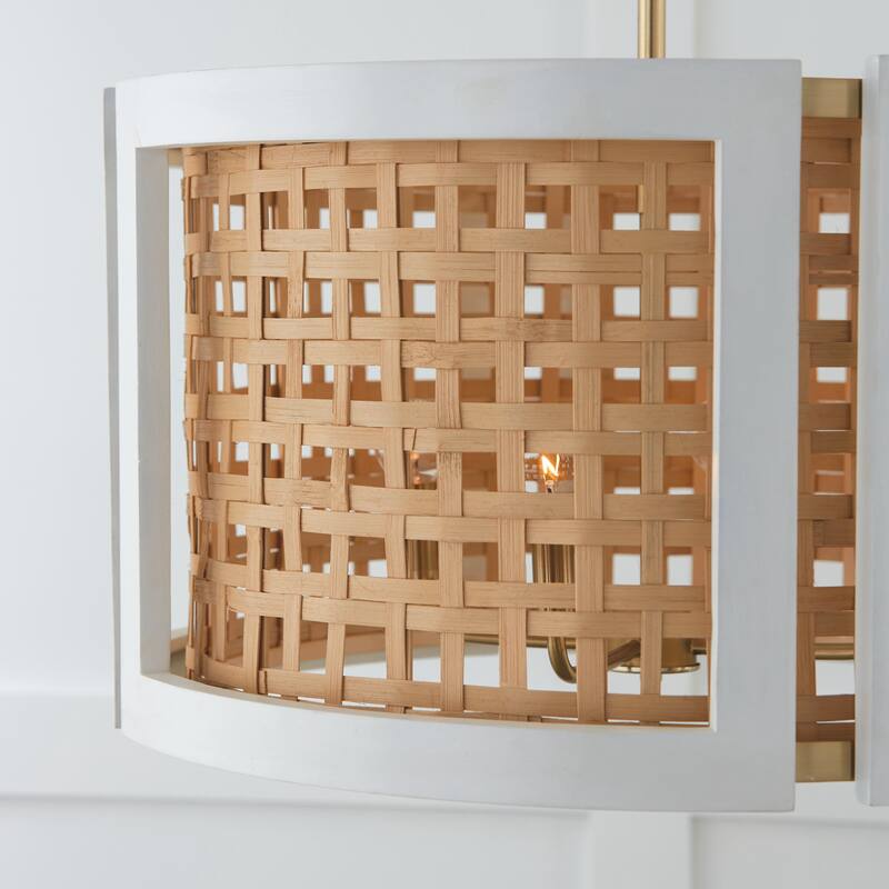 Lola 4-light Chalk Wash Drum Pendant w/ Mango Wood & Water Hyacinth