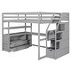 preview thumbnail 10 of 30, Full Size Grey Loft Bed with Desk, Shelves, Storage Staircase, and Two Built-in Drawers for Maximized Space