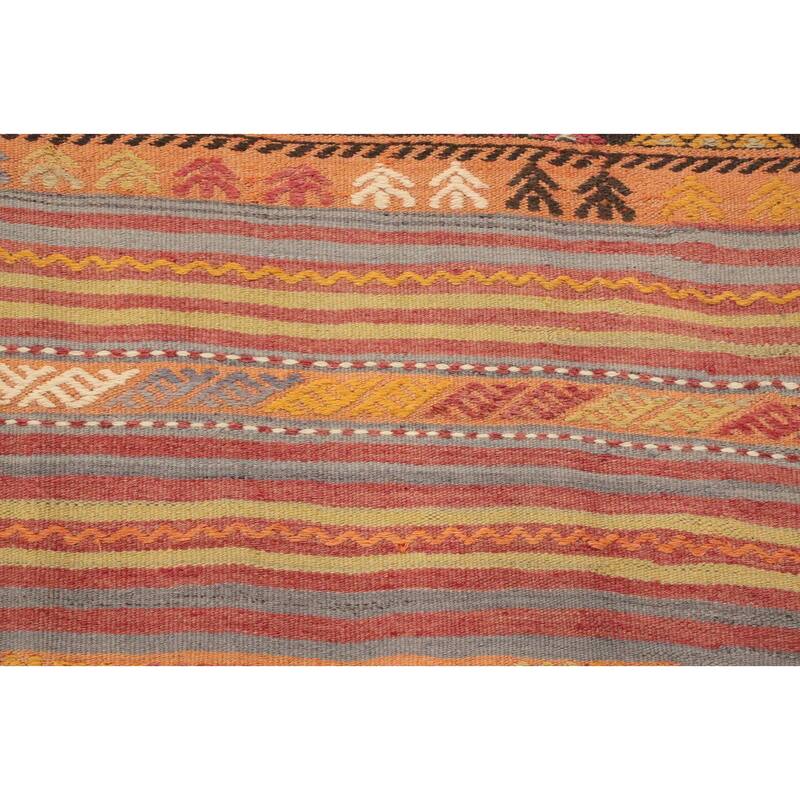 Hand Woven Oriental 100% Wool Carpet Southwestern Tribal Multi-Colored Kilim Area Rug - 11' 2'' X 5' 9''