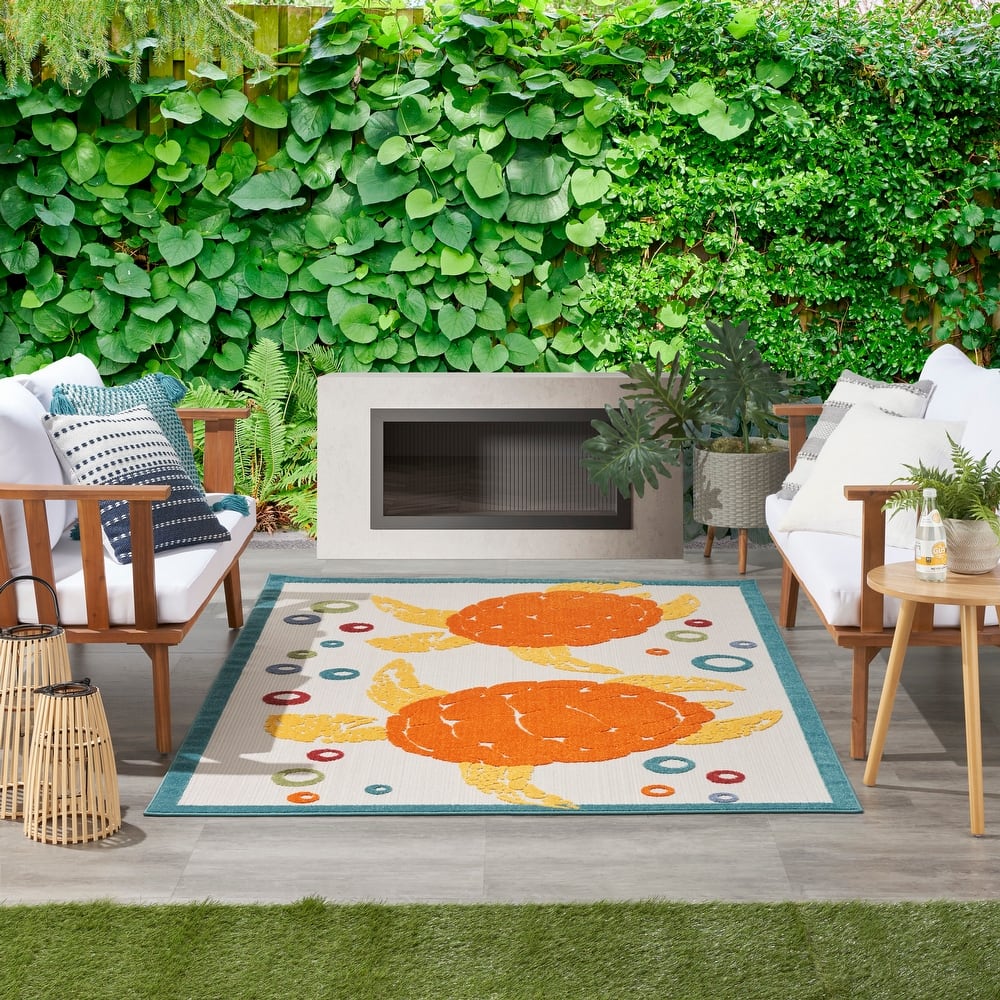 Nourison Aloha Indoor Outdoor Coastal Sea Turtles & Beach Area Rug