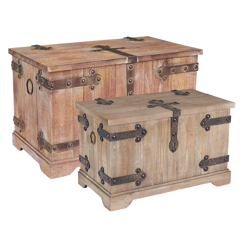 Household Essentials Decorative Chinese Fir Wood Trunk with Metal Accents