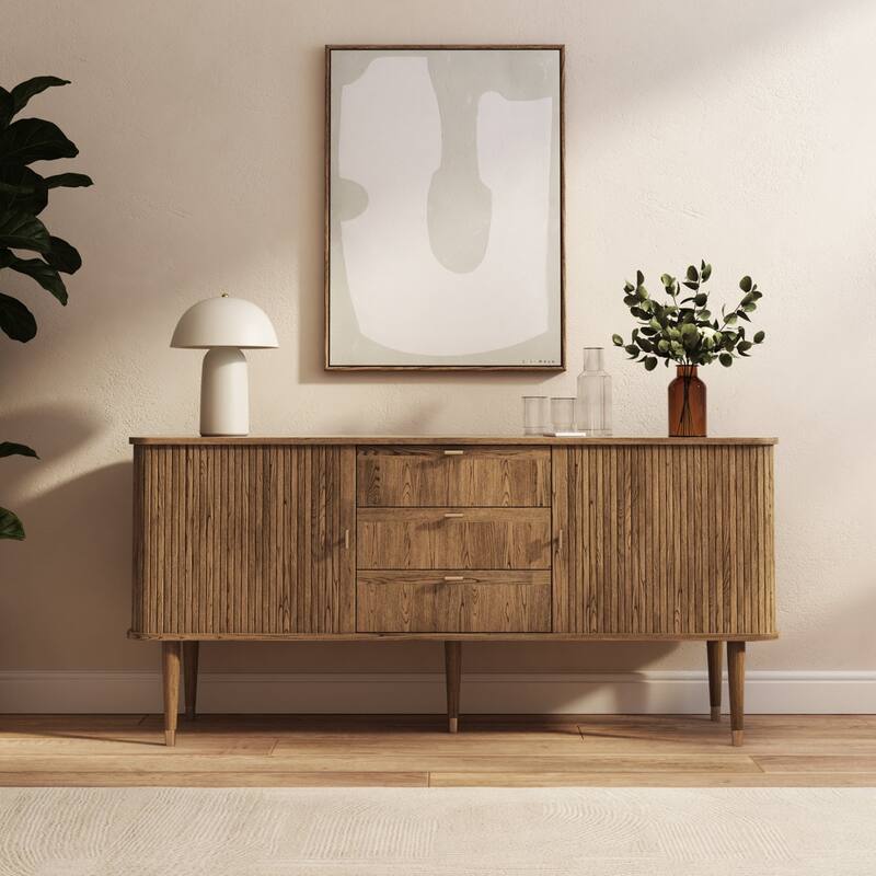 Studio London Walnut Wood Sideboard with 3 Drawer Mid Century Modern