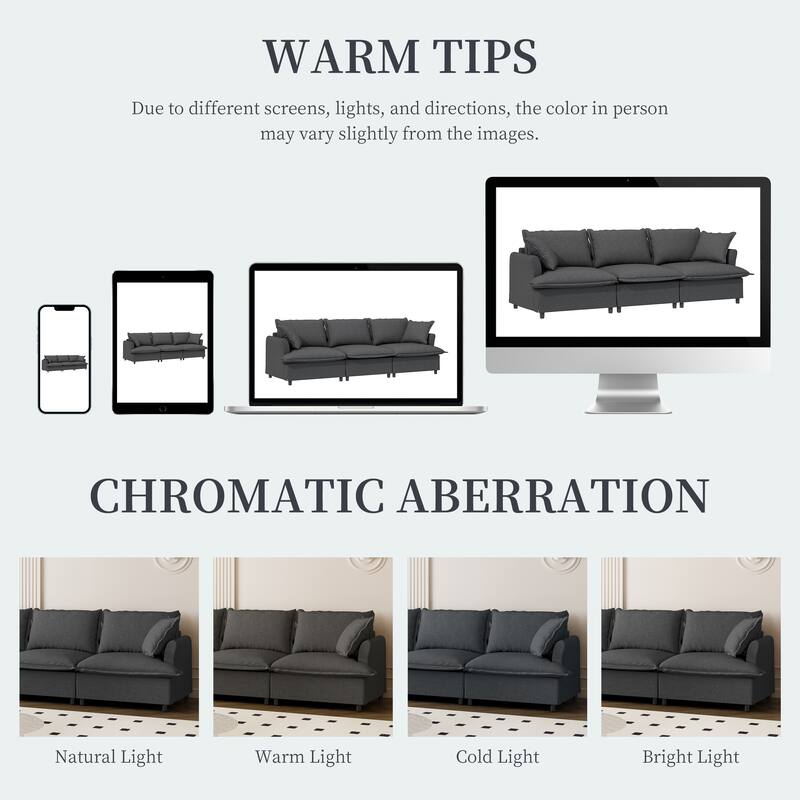 94" Chenille 3-Seater Sofa Modular Sectional with Pocket Springs & 2 Throw Pillows