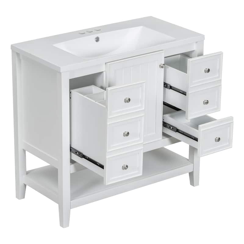 Roomfitters 36" Bathroom Vanity with Sink Cabinet with 3 Drawers and Door Solid Wood and MDF Structure
