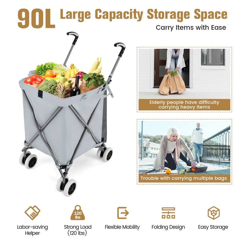 Costway Folding Shopping Cart Utility w/ Water-Resistant Removable