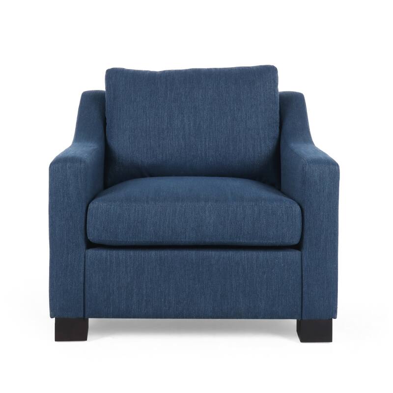 Upholstered Club Chair-Blue,Sloped Arms,Upholstered