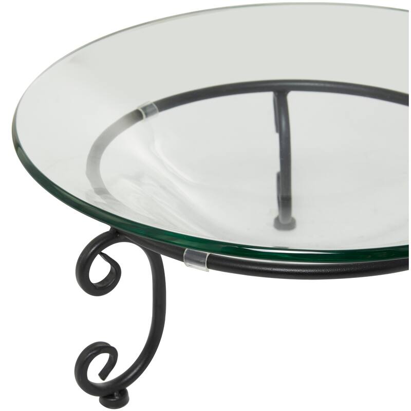 Clear Tempered Glass Kitchen Serving Bowl with Black Metal Scroll Stand