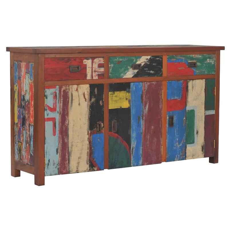 Chic Teak Buffet with 3 Doors and 3 Drawers Made from Recycled Teak Wood Boats