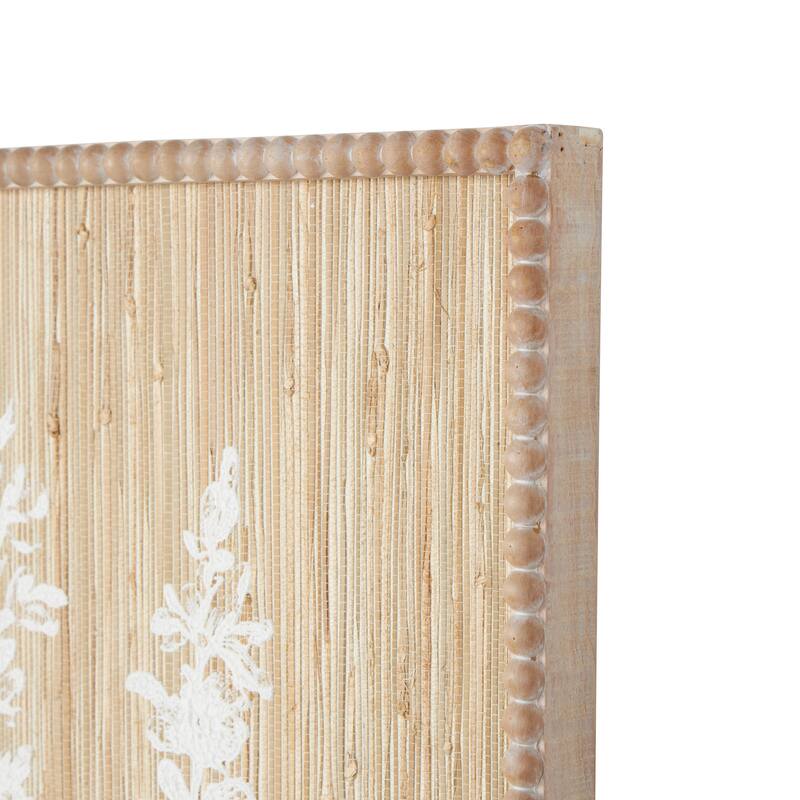 Wood Floral Textured Home Wall Decor with White Painted Accents and Beaded Frame - Cream - Roche River Decor