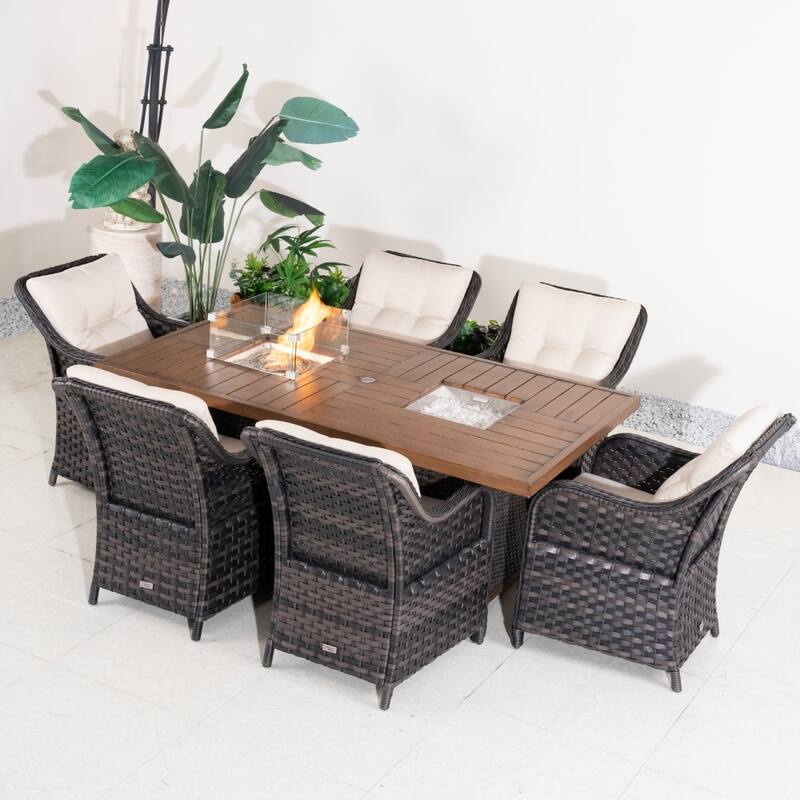 Outdoor 7-piece Furniture Set with Aluminum Fire Pit Table and Ice Bucket