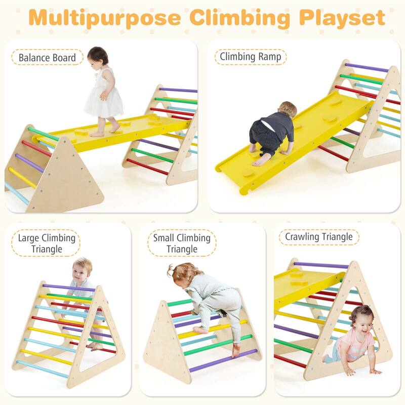 Costway 5 in 1 Montessori Triangle Set 3PCS Wooden Toddler Climbing - See Details