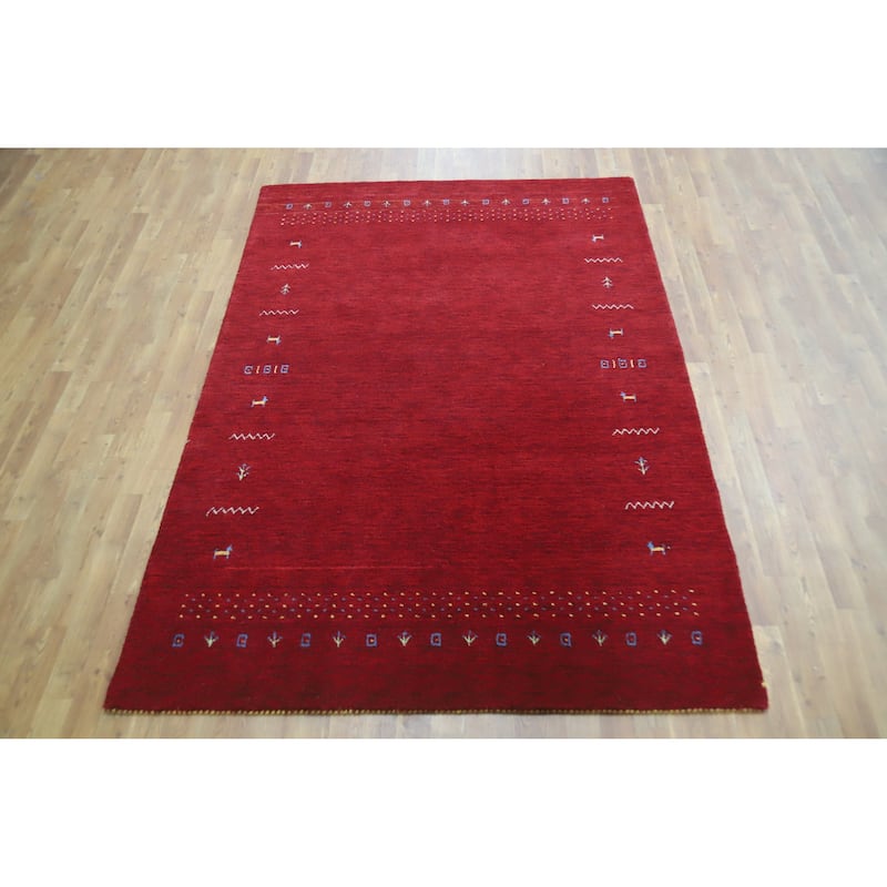 Red Tribal Gabbeh Indian Area Rug Handmade Wool Carpet - 5'6" x 8'0"