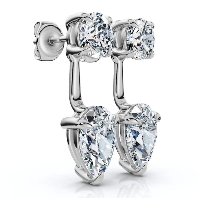 3Ct Diamond Studs & Earring Jackets Gold Pear Shape Lab Grown EF/VS