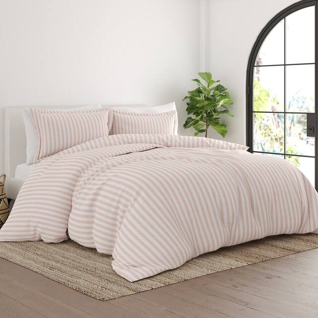Soft Essentials Rugged Stripes Ultra Soft Oversized 3-piece Duvet Cover Set - Blush - King - Cal King