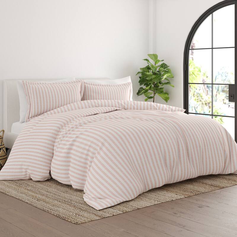 Soft Essentials Rugged Stripes Ultra Soft Oversized 3-piece Duvet Cover Set - Blush - Full - Queen