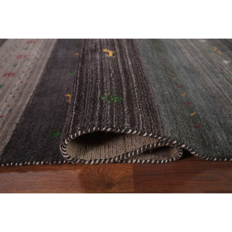 Tribal Striped Gabbeh Oriental Square Area Rug Handmade Wool Carpet - 8'6"x 9'4"