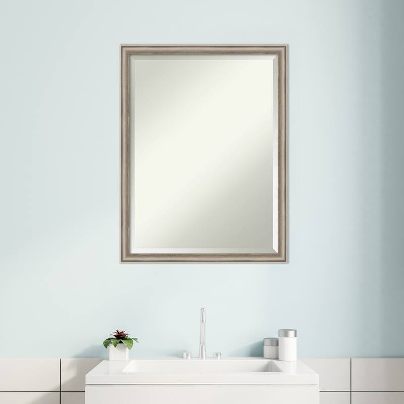 Salon Scoop Beveled Wood Framed Bathroom Vanity Wall Mirror