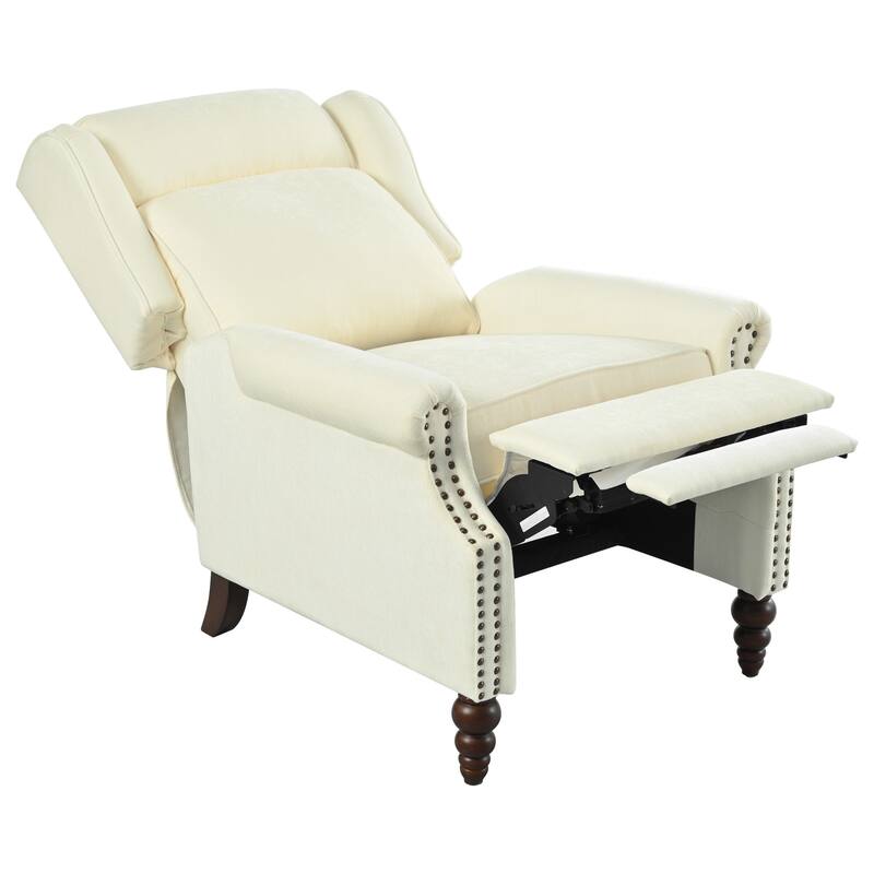 29.75" Push Back Recliner Chair Upholstered Recliner Armchair with Classic Wing Back and Solid Gourd-shaped Wooden Legs