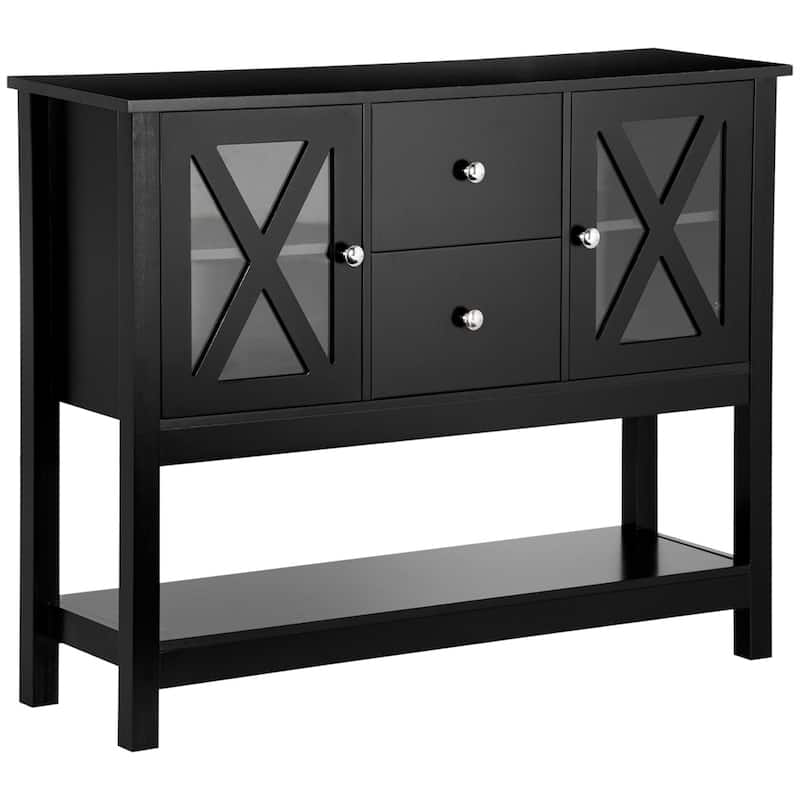 Wood Buffet Cabinet with Storage Drawers and Glass Door - N/A