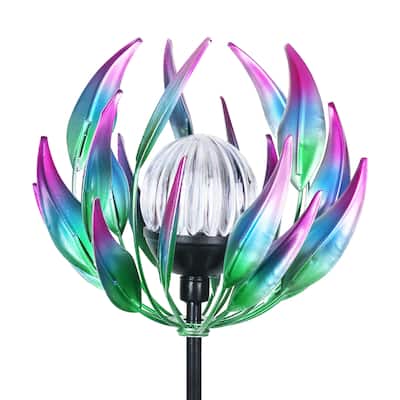 Exhart Solar Metal Spinning Flower Stake with LED Ball, 10 by 42 Inches