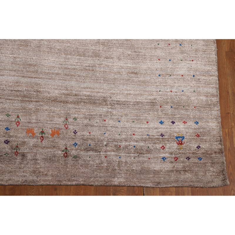 Brown Gabbeh Oriental Area Rug Handmade Silk Carpet - 8'10" x 11'9"