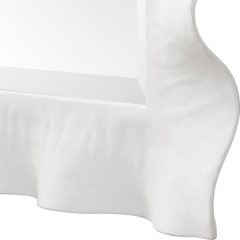 Scalloped Framed Beveled Wall Mirror 40" Semi Gloss White Finish