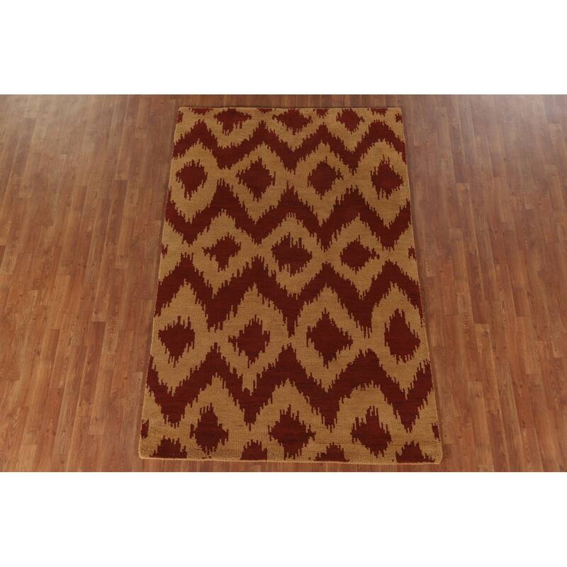 Hand Knotted Oriental 100% Wool Carpet Modern All-Over Yellow & Gold Gabbeh Area Rug - 7' 11'' X 5' 1''