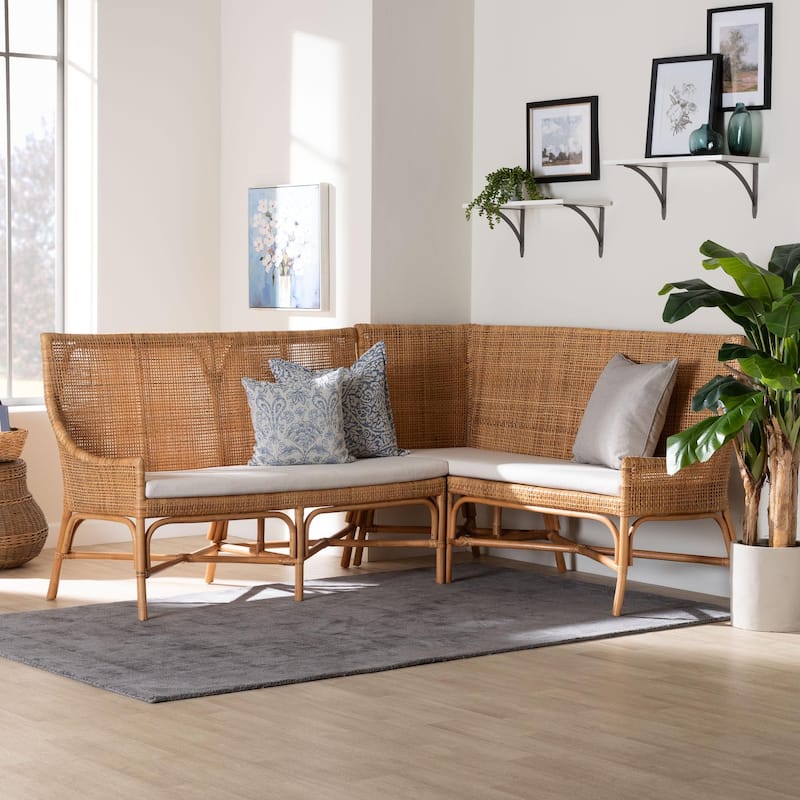 Baako Bohemian Light Honey Rattan 2-Piece Dining Nook Bench Set