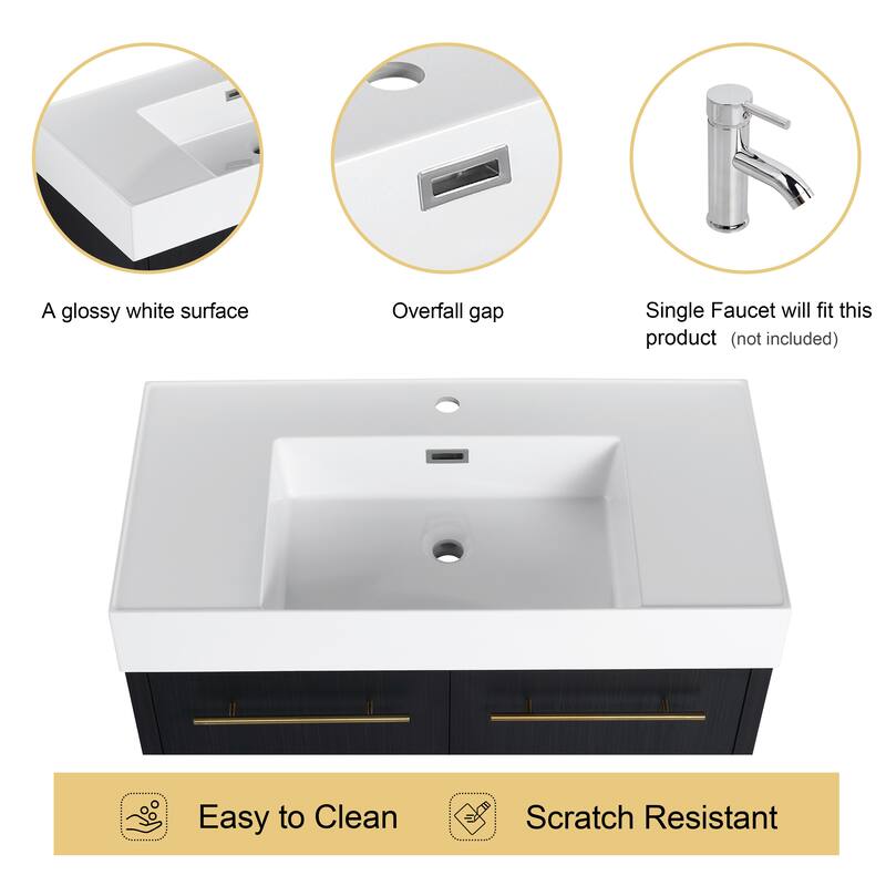Malwee 24"/30"/36"/48" Bathroom Vanity with Sink, FreeStanding Vanity with Soft Close Doors and adjustable shelf
