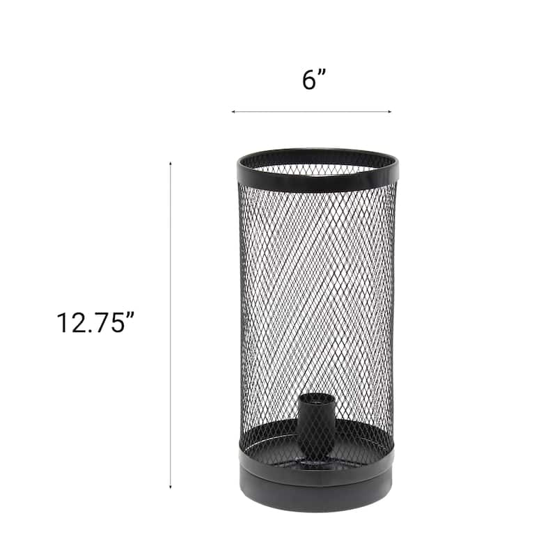 12.75" Industrial Mesh Cylinder Table Lamp, Modern Accent Lighting For Living Room, Entryway, Bedroom, Office, Black